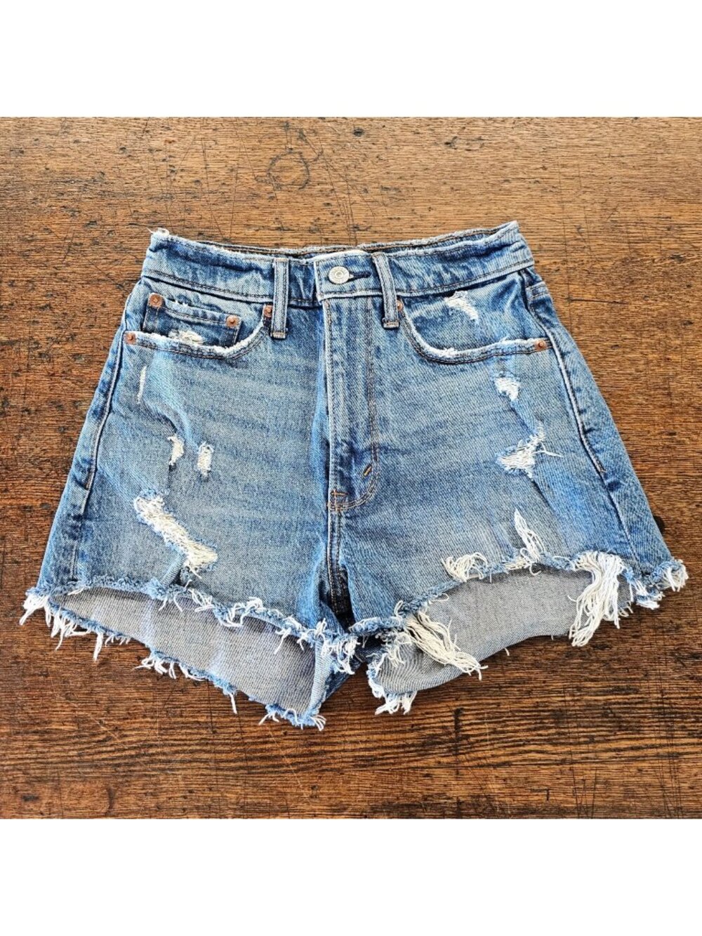 Abercrombie High Rise Mom Shorts 00 Distressed Raw Hem Denim Cutoff Y2K Aestheti